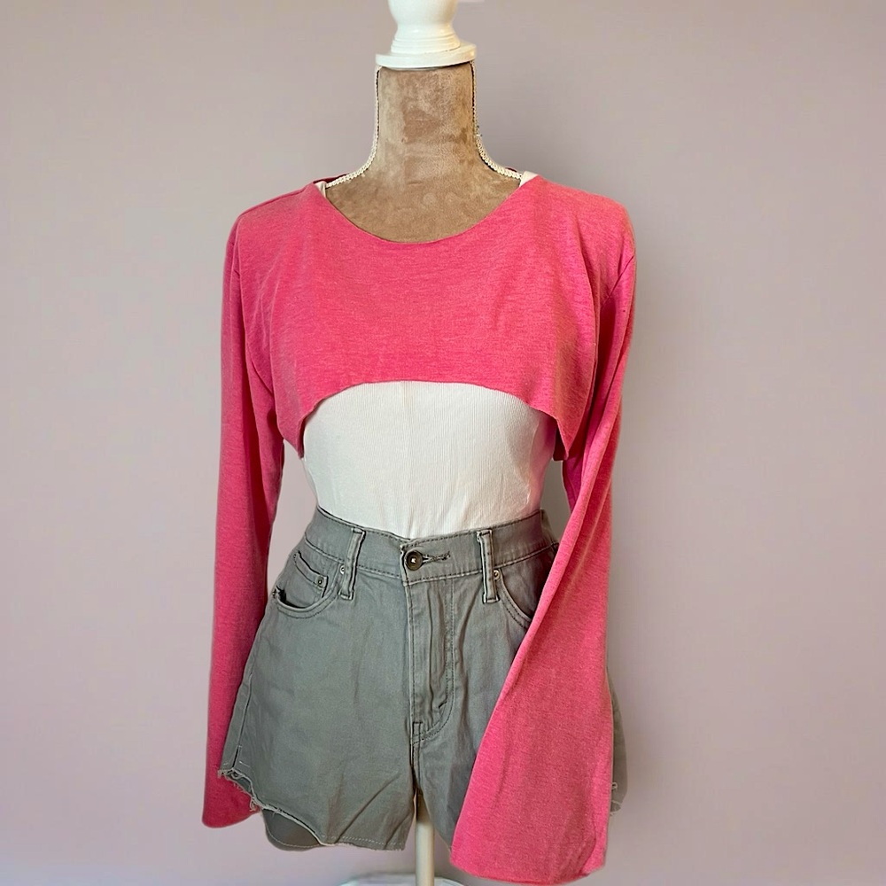 Bolero long sleeve, muted hot pink lightweight jersey, bell sleeve shrug -bolero